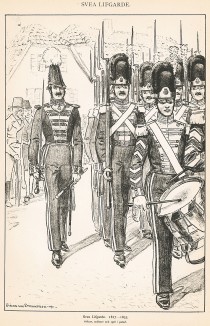 Рота шведской лейб-гвардии в униформе образца 1817-33 гг. на параде. Svenska arméns munderingar 1680-1905. Стокгольм, 1911