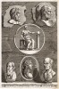Портреты видных деятелей античности в скульптуре и на монетах: Феокрит, Фукидид, Пифагор, Зенон Китийский, Вергилий, Цицерон.