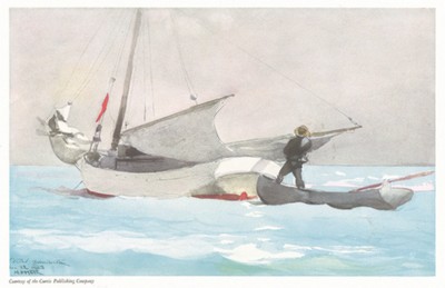 Акварель "Укладка паруса" американского мариниста Уинслоу Хомера (1903 год). Репродукция из The Ladies' Home Journal. 