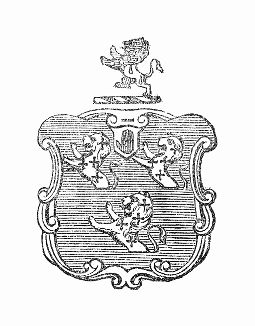 Фамильный герб Сэра Роберта Ньюмана (1776 -- 1848), первого баронета Ньюмана -- британского политического деятеля, члена Либеральной партии (The Illustrated London News №301 от 05/02/1848 г.)