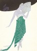 Изумрудное платье госпожи Шарлотт, директора дома моды Premet. Рекламная иллюстрация в технике пошуар Франсуа Йано-Флореса. Les feuillets d'art. Париж, 1920