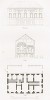 Вилла Дориа в Сампьердарене. Фасад, вид в разрезе, план. Les plus beaux édifices de la ville de Gênes et de ses environs, л.37. Париж, 1845
