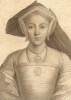 Фрэнсис Говард, графиня Суррей (ок.1516-77) - дочь Джона де Вера, 15-го графа Оксфорда, жена Генри Говарда, графа Суррей. Гравюра Ф. Бартолоцци по рисунку Ганса Гольбейна младшего. Imitations Of Original Drawings By Hans Holbein... Лондон, 1792-99