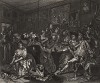 Карьера мота, гравюра III. «Сцена в таверне», 1735. Молодой богатый наследник проматывает свое состояние в кутежах с проститутками. Геттинген, 1854