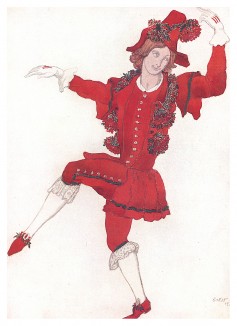 Le page de la fée Sorbier (паж рябиновой феи). Леон Бакст, эскиз костюма для балета "Спящая красавица". L'œuvre de Léon Bakst pour "La Belle au bois dormant", л.XXXII. Париж, 1922