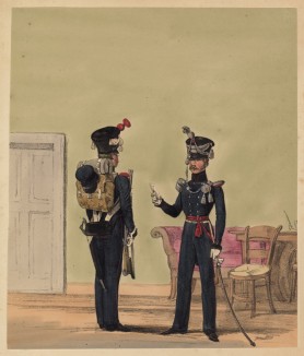 Корпус жандармов королевства Вюртемберг (рядовой и капитан) (литография из Das Koniglich Wurttembergische Militair... Вюрцбург. 1840 год)