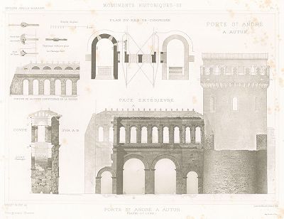 Ворота Сент-Андре в Отёне (галло-римская эпоха). Archives de la Commission des monuments historiques, т.3, Париж, 1898-1903. 