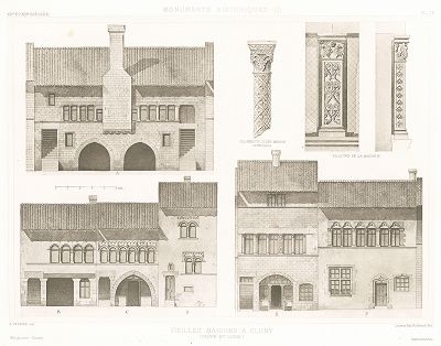 Старые дома в аббатстве Клюни (XII-XII века). Archives de la Commission des monuments historiques, т.3, Париж, 1898-1903. 