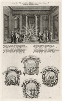 1. Воскресение Иисуса Христа 2. Четыре сцены из Евангелия от Иоанна (из Biblisches Engel- und Kunstwerk -- шедевра германского барокко. Гравировал неподражаемый Иоганн Ульрих Краусс в Аугсбурге в 1700 году)