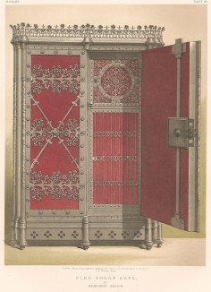 Огнеупорный сейф, украшенный ковкой, от берлинского мастера Хаушильда (Каталог Всемирной выставки в Лондоне. 1862 год. Том 1. Лист 30)