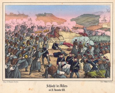 Франко-прусская война 1870-71 гг. Сражение при Villres 30 ноября 1870 г. Редкая немецкая литография