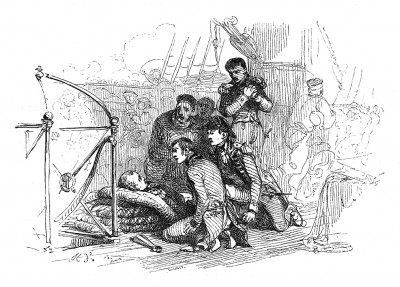 21 октября 1805 г. у мыса Трафальгар английский флот под командованием адмирала Нельсона уничтожает объединенную франко-испанскую эскадру. Однако сам адмирал получает в этом бою смертельную рану. Histoire de l’empereur Napoléon. Париж, 1840