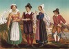 Французские рыбаки, моряки и их жены, ждущие возвращения мужей домой (из Les arts somptuaires... Париж. 1858 год)