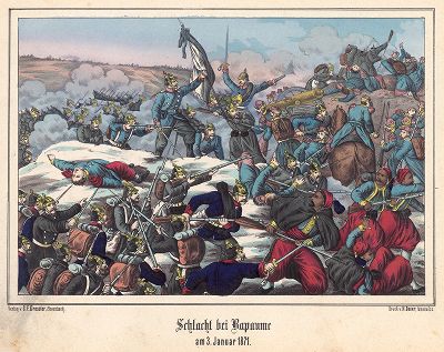 Франко-прусская война 1870-71 гг. Сражение при Бапоме 2-3 января 1871 г. (эпизод осады Парижа). Редкая немецкая литография