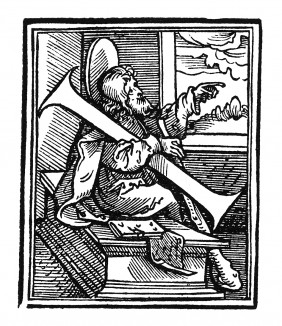Инициал (буквица) I. Исполнил Ганс Бургкмайр для Martin Luther / Neues Testament. Издал Сильван Отмар, Аугсбург, 1523.