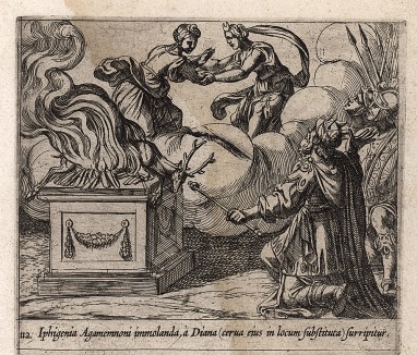 Жертвоприношение Ифигении Агамемнону. Гравировал Антонио Темпеста для своей знаменитой серии "Метаморфозы" Овидия, л.112. Амстердам, 1606