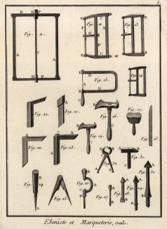 Краснодеревщик. Маркетри, инструменты (Ивердонская энциклопедия. Том IV. Швейцария, 1777 год)