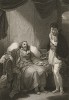 Иллюстрация к исторической хронике Шекспира "Генрих IV, часть 2", акт IV, сцена IV: Король Генрих IV и его сын, принц Уэльский. Boydell's Graphic Illustrations of the Dramatic works of Shakspeare, Лондон, 1803.