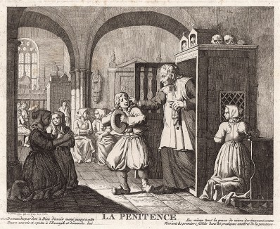 Исповедь. Французская гравюра конца XVIII века