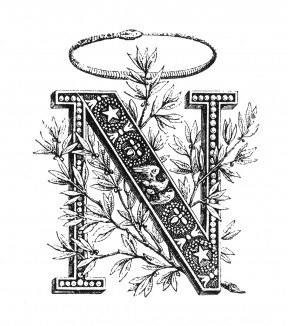Инициал (буквица) N, украшающий титульный лист книги Лорна де л’Ардеша «История императора Наполеона», Париж, 1840