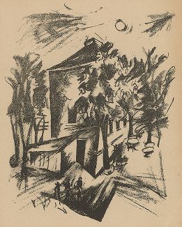 Дом и солнце. Литография Эрнста Фрича из издания Junge Berliner Kunst, Берлин, 1919 год. 