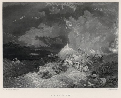 Пожар на море (лист из альбома "Галерея Тёрнера", изданного в Нью-Йорке в 1875 году)