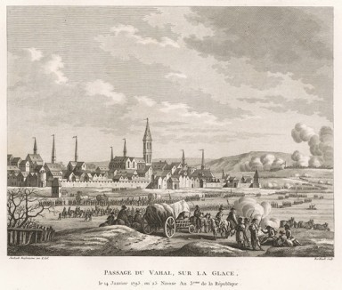 Переход по льду через реку Ваал. 14 января 1795 г. французские войска под командованием генерала Пишегрю (1761-1804) переправляются по скованному льдом Ваалу у города Неймеген, что позволяет им быстро овладеть Утрехтом. Париж, 1804