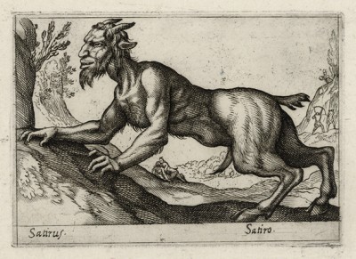 Любопытный сатир (лист из альбома Nova raccolta de li animali piu curiosi del mondo disegnati et intagliati da Antonio Tempesta... Рим. 1651 год)
