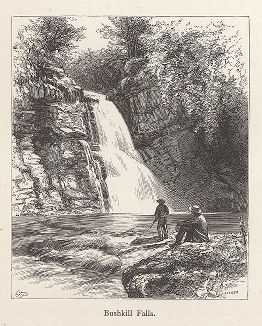 Водопад Бушкил, штат Делавер. Лист из издания "Picturesque America", т.I, Нью-Йорк, 1872.