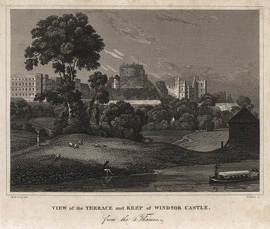 Виндзорский замок. Вид на террасу и крепость с Темзы. A New Geographical Dictionary. Лондон, 1820