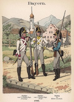 Униформа баварской пехоты в 1790 г. Uniformenkunde Рихарда Кнотеля, л.31. Ратенау (Германия), 1890