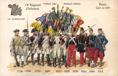 1758-1914 гг. Мундиры и знамена 15-го пехотного полка французской армии, сформированного в 1597 г. и сражавшегося под Фридландом, в Алжире, под Севастополем и при Сольферино. Коллекция Роберта фон Арнольди. Германия, 1911-29