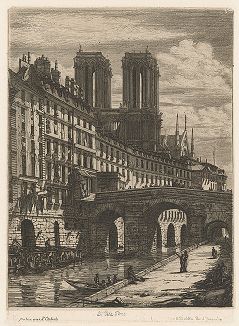 Малый мост. Офорт Шарля Мериона из сюиты Eaux-fortes sur Paris, 1850 год.