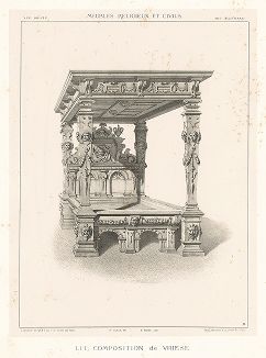 Кровать, созданная по эскизам Адриана де Вриса, XVI век. Meubles religieux et civils..., Париж, 1864-74 гг. 