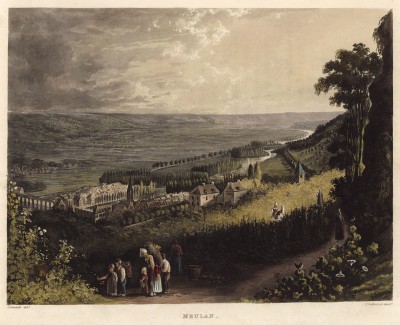 Вид долины Сены в милейшем местечке Мёлан (из Picturesque Tour of the Seine, from Paris to the Sea... (англ.). Лондон. 1821 год (лист IX))