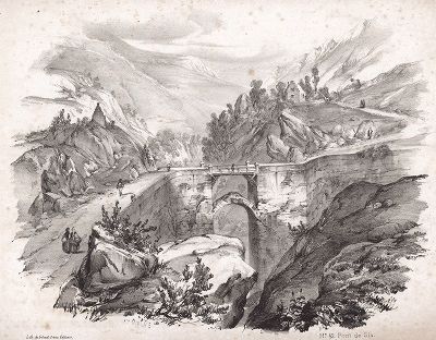Вид на мост в Сья (Sia) в Лю-Сен-Совер, департамент Верхние Пиренеи. 