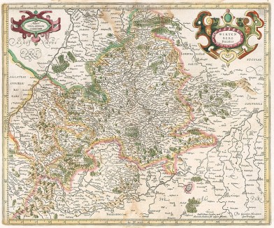 Карта герцогства Вюртемберг. Wirtenberg Ducatus. Составил Герхард Меркатор. Дуйсбург, 1560 