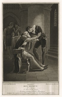 Иллюстрация к пьесе Шекспира "Генрих VI, часть первая", акт II, сцена V: Мортимер назначает Ричарда Плантагенета своим наследником. Boydell's Graphic Illustrations of the Dramatic works of Shakspeare, Лондон, 1803.