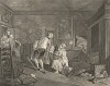 Модный брак, гравюра 5. «Дуэль и смерть графа», 1745. Граф застает супругу с любовником-адвокатом в Багнио (известном доме свиданий). Мужчины дерутся на шпагах. Граф смертельно ранен и умирает. Лондон, 1838