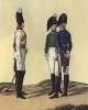 Прусские офицеры в униформе образца 1806 года (слева кирасир) (из популярной в нацистской Германии работы Мартина Лезиуса Das Ehrenkleid des Soldaten... Берлин. 1936 год)