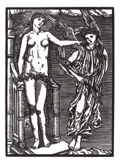 Венера посылает Купидона к Психее. Иллюстрация Эдварда Коли Бёрн-Джонса к поэме Уильяма Морриса «История Купидона и Психеи». Лондон, 1890-е гг.