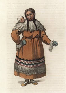 Аборигены Камчатки в традиционной одежде (лист 50 иллюстраций к известной работе Эдварда Хардинга "Костюм Российской империи", изданной в Лондоне в 1803 году)