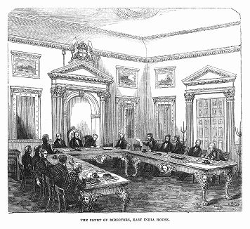 Заседание 1844 года ответственного перед собранием акционеров совета директоров британской Ост-Индской компании, проводящееся в лондонской штаб-квартире (The Illustrated London News №105 от 04/05/1844 г.)