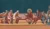 Покровитель переводчиков Святой Иероним с верными ученицами Павлой и дочерью её Евстохией. С миниатюры из манускрипта, хранящегося в Национальной библиотеке в Париже (из Les arts somptuaires... Париж. 1858 год)