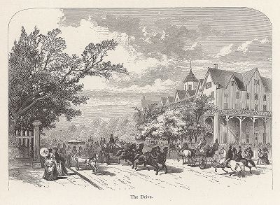 Экипажи на главной улице Ньюпорта, штат Род-Айленд. Лист из издания "Picturesque America", т.I, Нью-Йорк, 1872.