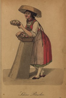 Модница в плоской шляпе и босоножках, продающая летним днём персики с ветки