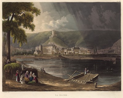 Переправа на Сене у замка Ла Рош Гийон (из Picturesque Tour of the Seine, from Paris to the Sea... (англ.). Лондон. 1821 год (лист XII))