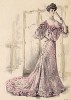 Бальное платье с ниспадающими бутонами цветов, вышитое стеклярусом (Les grandes modes de Paris за 1903 год. Декабрь)