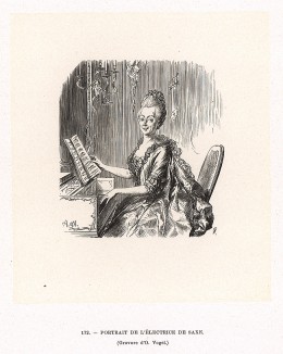 Герцогиня Саксонская Мария Антония (1724-80) - дочь императора Священной Римской империи германской нации Карла VII. Фридрих II отмечал в письмах, что курфюрстина не только умна, но и обладает музыкальным даром.