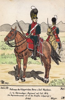 1814 г. Офицер и кавалерист полка легкой кавалерии армии королевства Бавария. Коллекция Роберта фон Арнольди. Германия, 1911-29